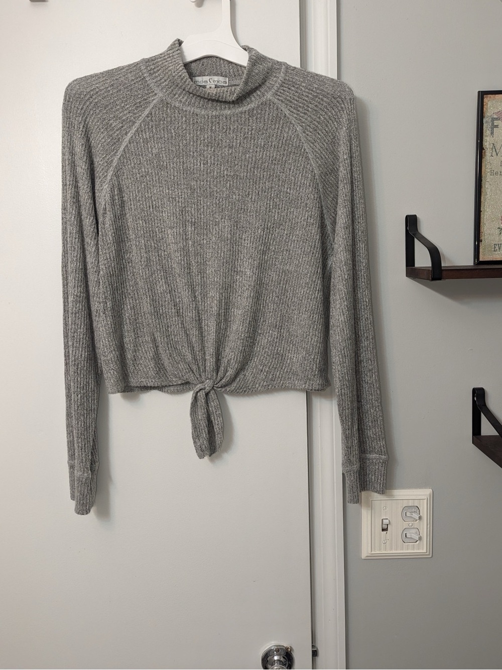 Gray Cropped Mock Neck Sweater